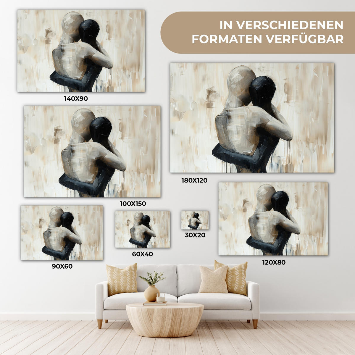 LEINWANDBILD Abstrakt - Liebe - Schwarz und weiß - Modern Wanddeko 90x60 cm - Schwarz, Textil (90/60cm) - MuchoWow