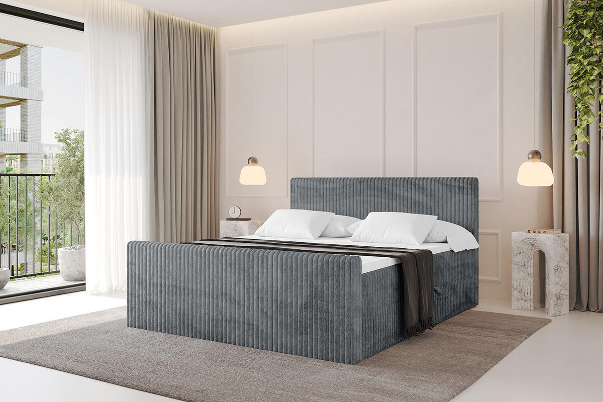 BOXBETT mit Matratze H4 und Lattenrost - TOLO-Z - 120x200 Cord - Dunkelgrau - Dunkelgrau, Holzwerkstoff (120/200cm) - ALTDECOR