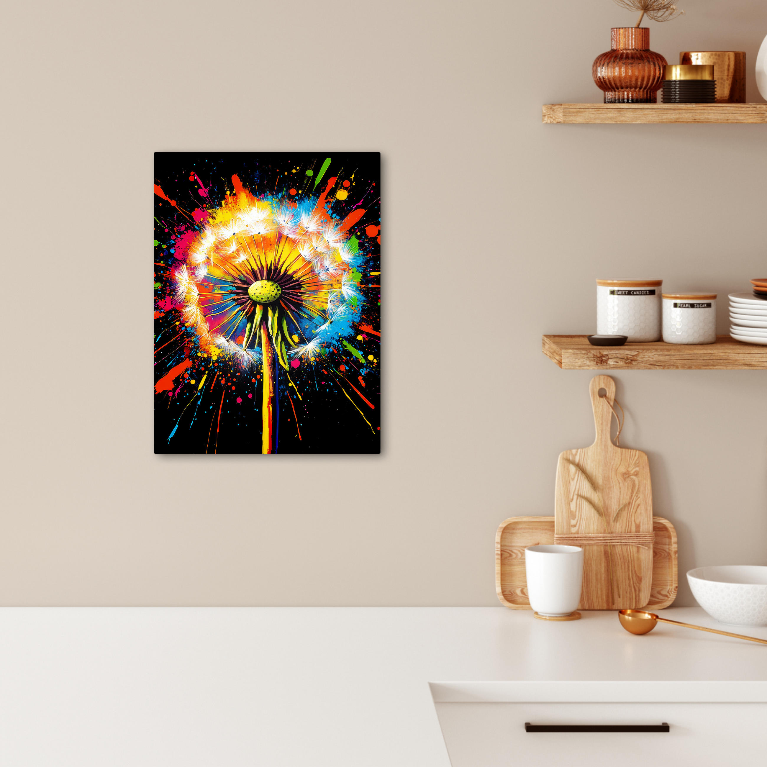 LEINWANDBILD Löwenzahn - Graffiti - Farbenfroh - Blumen - Natur 30x40 cm - Multicolor, Textil (30/40cm) - MuchoWow