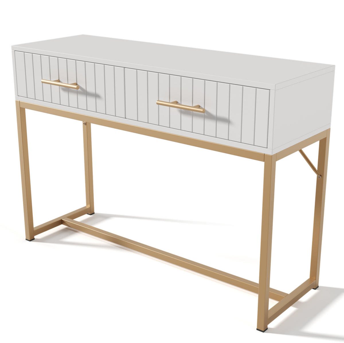 SCHMINKTISCH 100/45/75 cm mit 2 Schubladen, geriffelter Front und Metallsockel aus Spanplatte, Weiß - Weiß, Holzwerkstoff (100/45/75cm) - Redom