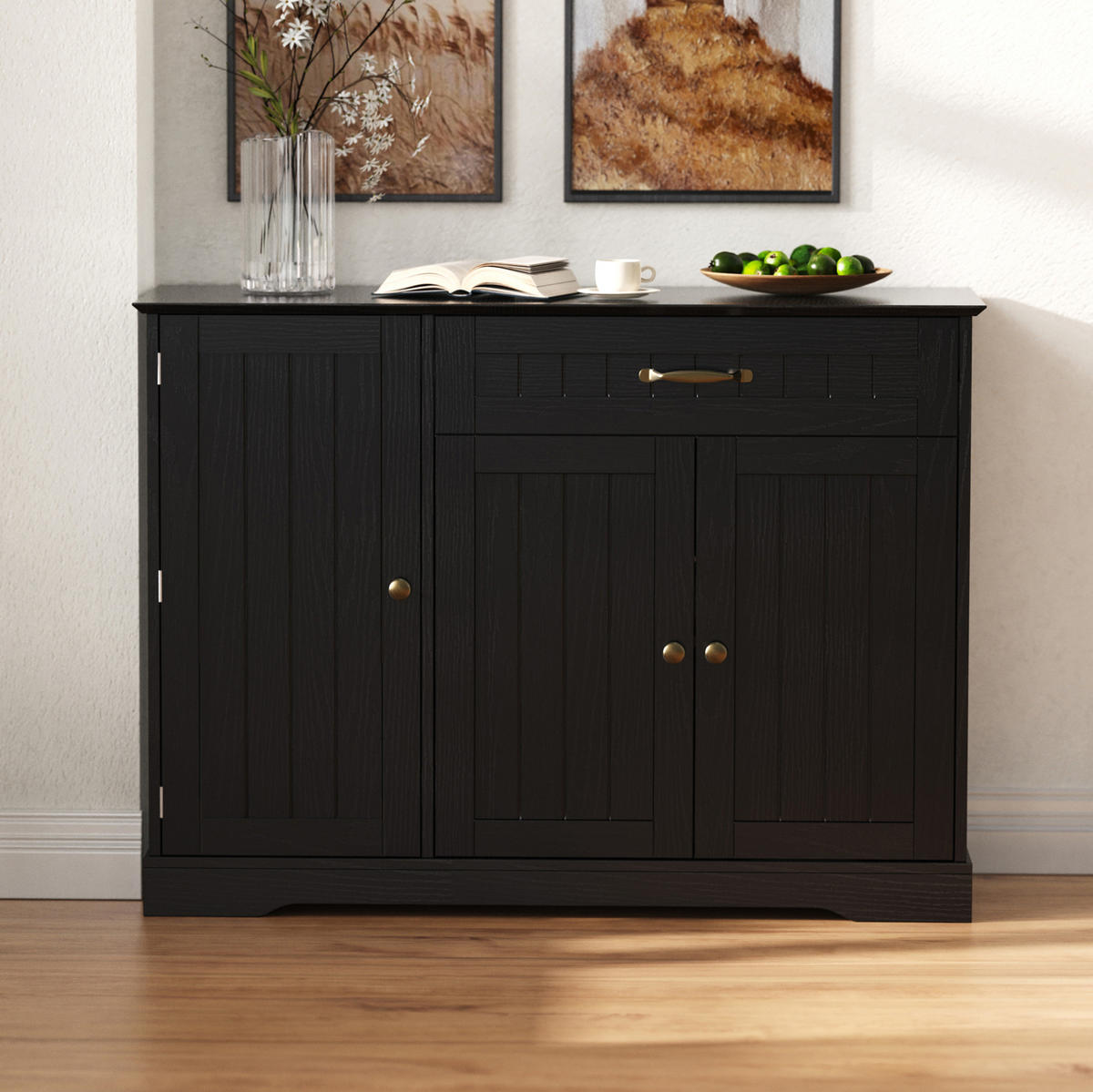 SIDEBOARD in Schwarz mit 3 Türen und 1 Schublade aus MDF,107/83.4/40 cm - Schwarz, Holzwerkstoff (107/83.4/40cm) - Flora Grace