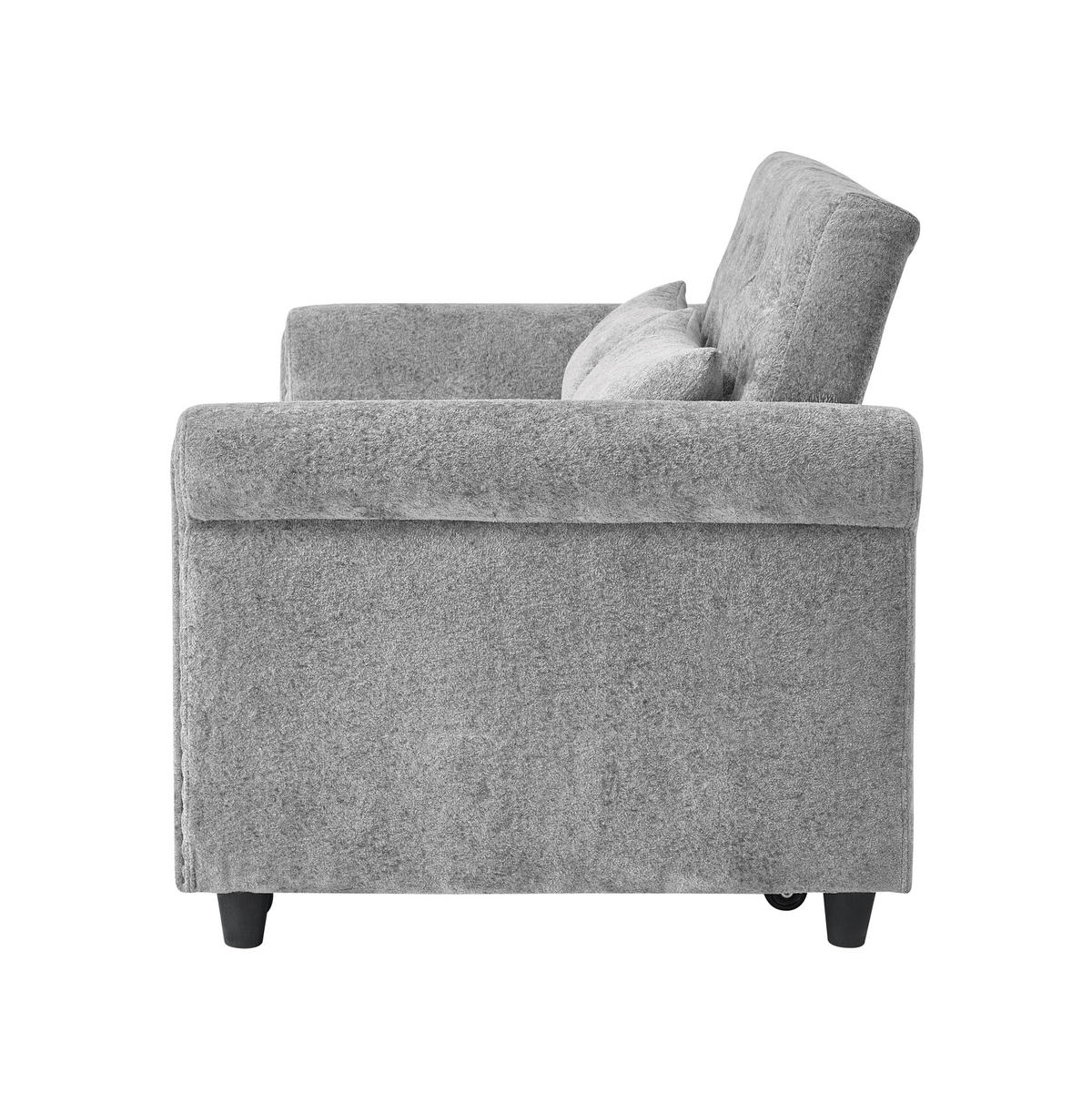 SCHLAFSOFA Grau mit Ausziehbett und 3-fach verstellbarer Rückenlehne, Chenille - Schwarz/Grau, Holzwerkstoff/Kunststoff (120/82/170cm) - CHICFURN