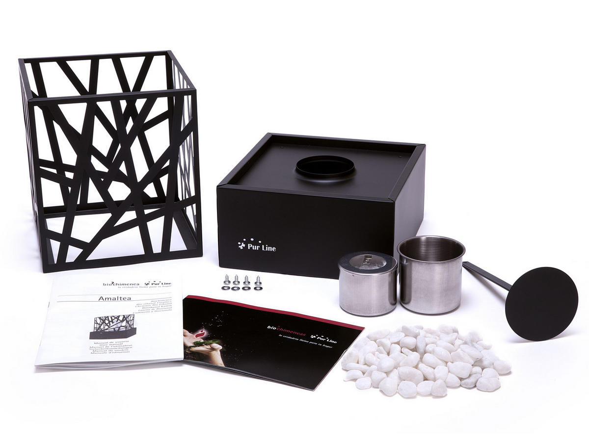 BIOETHANOL-KAMIN Schwarz Tischmodell inklusive 0.15 L Brennblock - Schwarz, Glas (22/29/22cm) - Purline