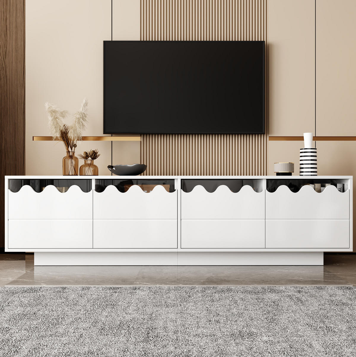 TV-LOWBOARD 170/40/45 cm mit 4 Türen und Glaselementen in Weiß - Weiß, Holzwerkstoff (170/40/45cm) - BEAOK