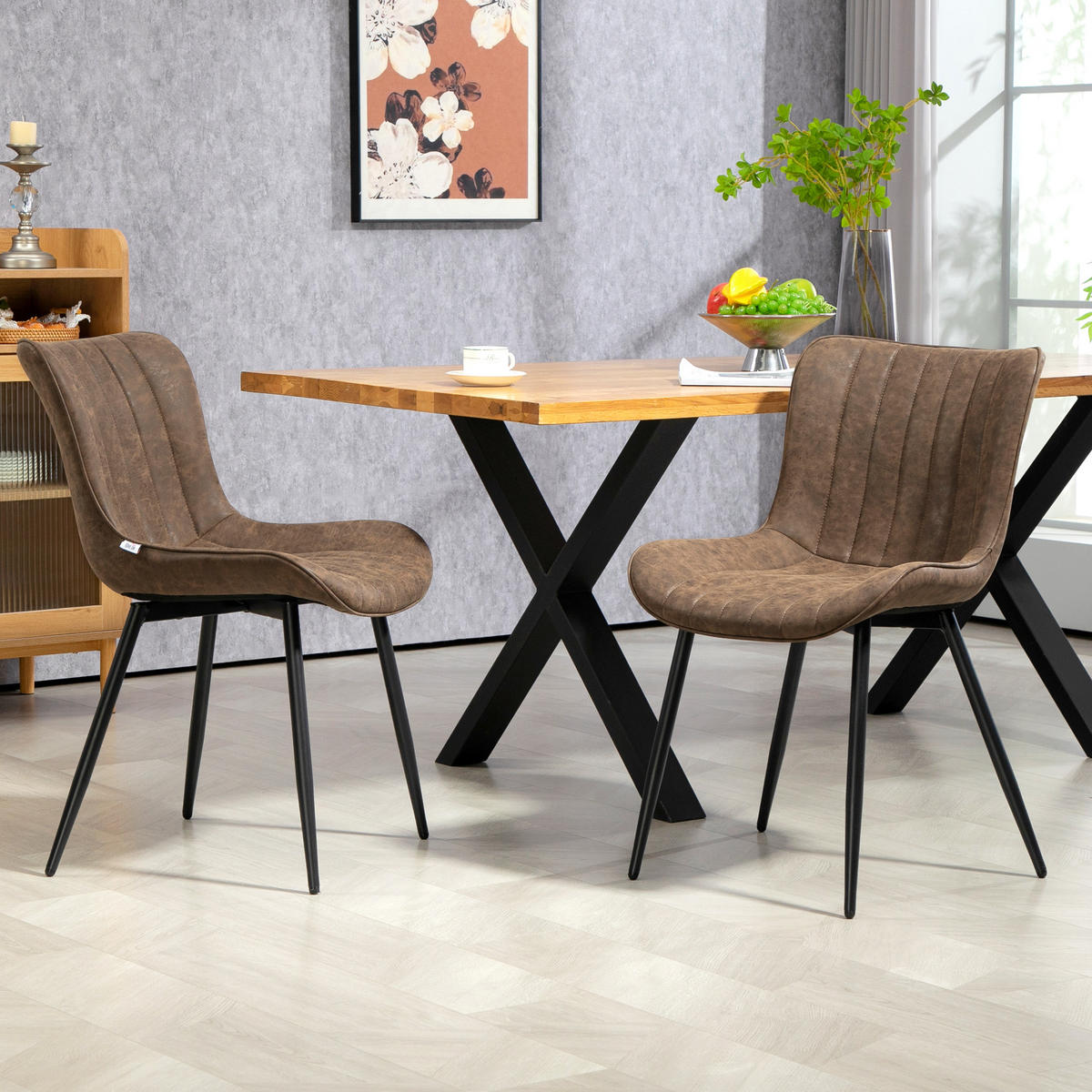 ESSZIMMERSTÜHLE 2er-Set DE-13240 modernes Design mit Steppung Braun - Braun, Metall (61/80.5/49cm) - ComfortXL