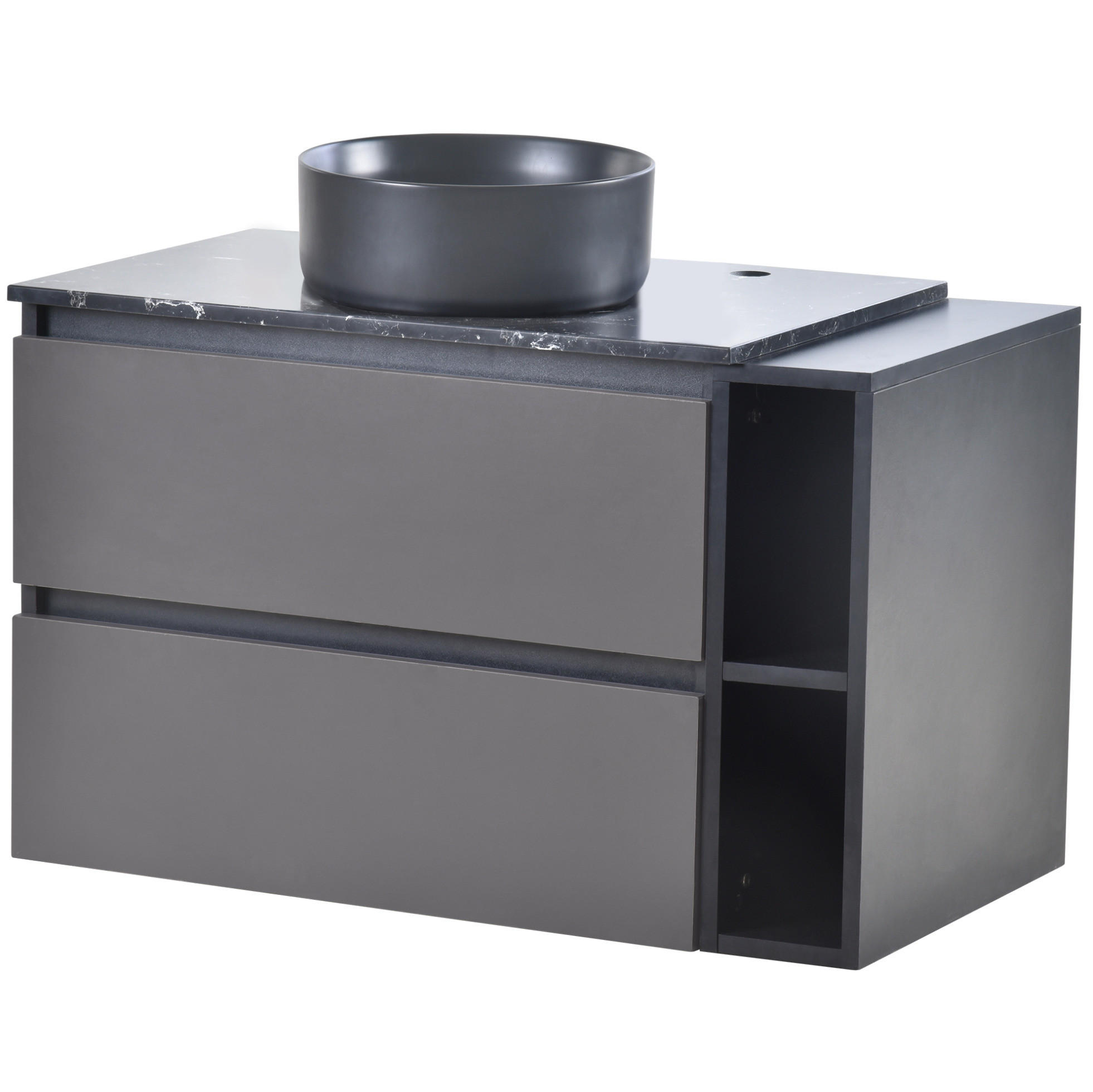 WASCHBECKENUNTERSCHRANK 80 cm Schwarz-Grau mit Keramikbecken - Schwarz, Holzwerkstoff (44/48.5/80cm) - Beauniv