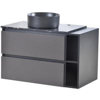 WASCHBECKENUNTERSCHRANK 80 cm Schwarz-Grau mit Keramikbecken - Schwarz, Holzwerkstoff (44/48.5/80cm) - Beauniv