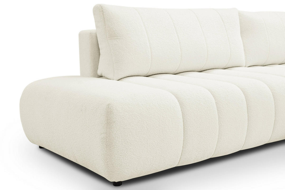 ECKSOFA GIOIA R-S Creme Boucle-Stoff mit Schlaffunktion - Creme, Holz (276/176cm) - MASSENO