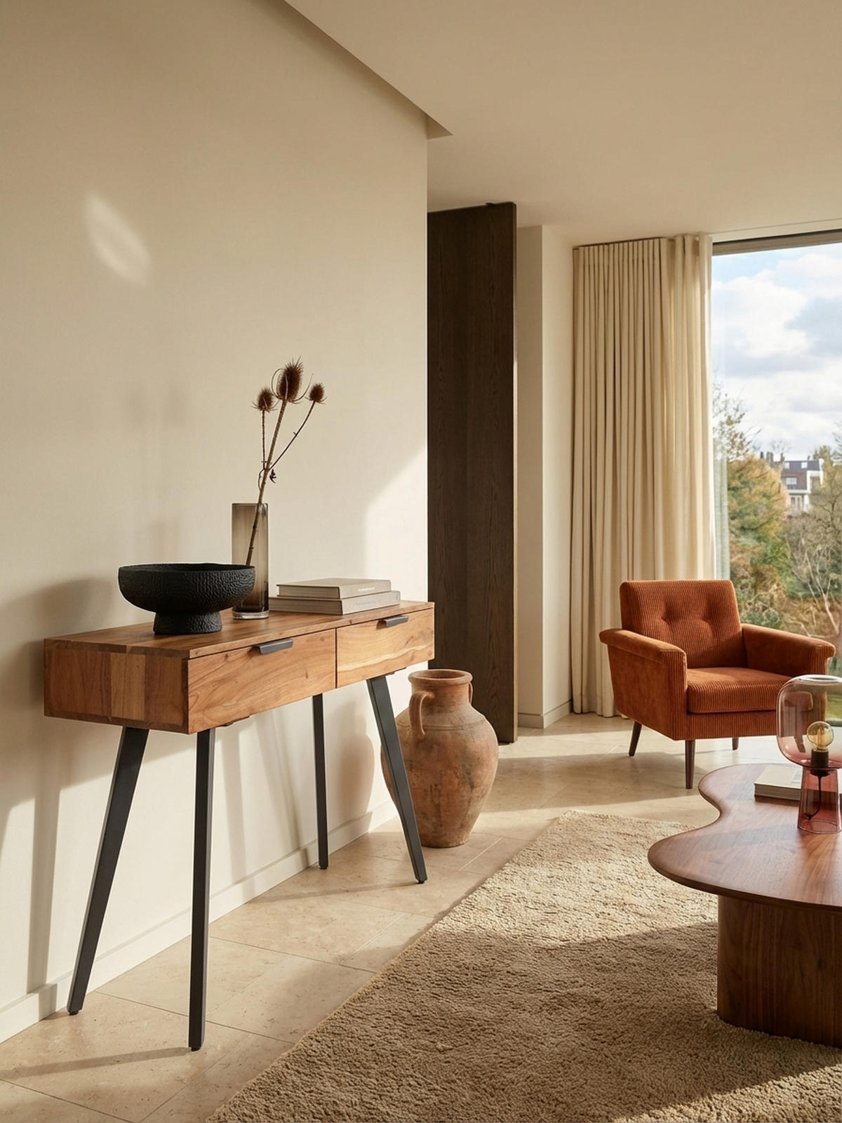 KONSOLENTISCH – Massivholz/Metall, 2 Schubladen, individuelles Design - Beige/Anthrazit, Holz/Metall (36/90/78cm) - KADIMA DESIGN