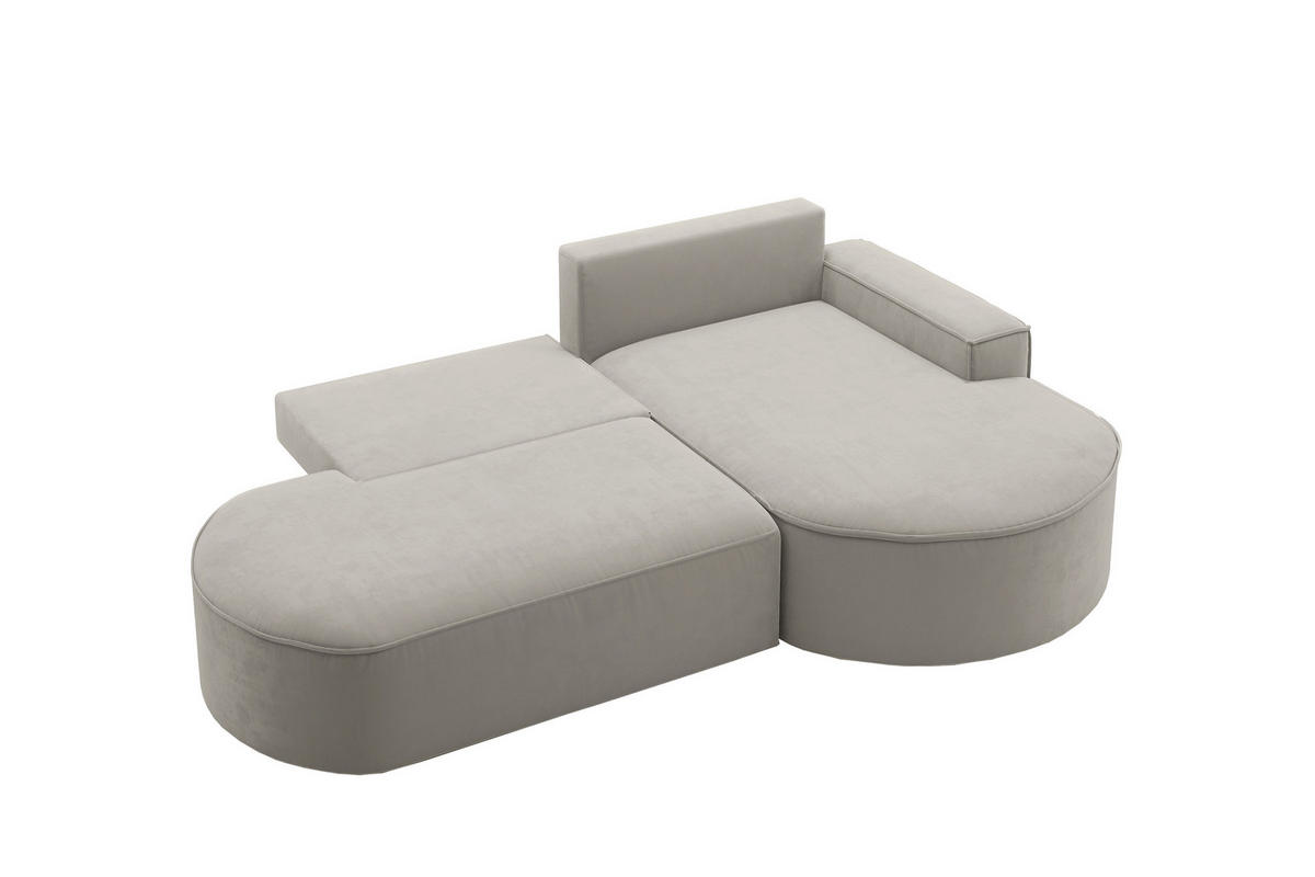 ECKSOFA mit Schlaffunktion und Bettkasten Modena Runden stoff Salvador Hellgrau Rechts - Hellgrau, Holz/Textil (278/179cm) - Kaiser Möbel