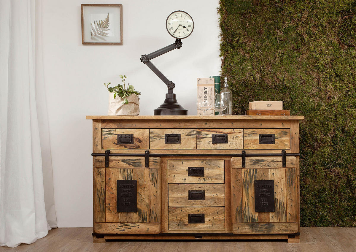 SIDEBOARD Mango 150x45x90 natur lackiert RAILWAY #119 - Braun, Holzwerkstoff (150/90/45cm) - Massivmoebel24
