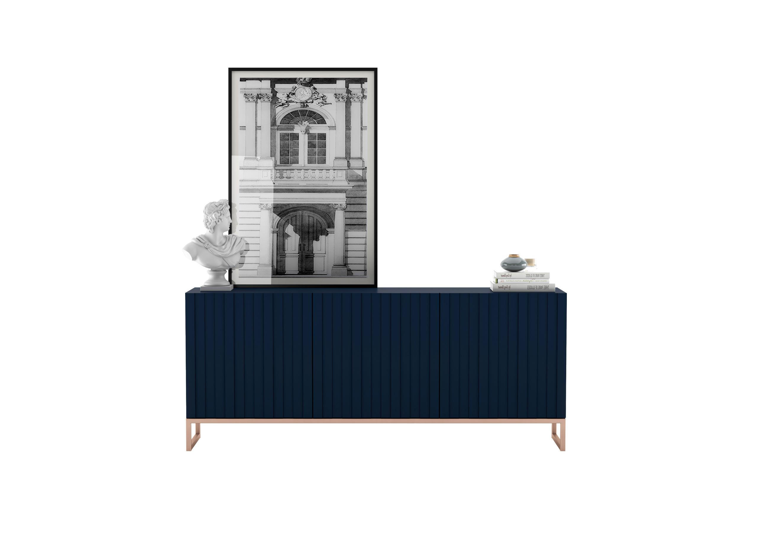 KOMMODE Elpis 3D Marineblau Matt Glamour 168 cm - Blau/Kupferfarben, Holzwerkstoff/Metall (168/72/36.5cm) - Meble Lindner