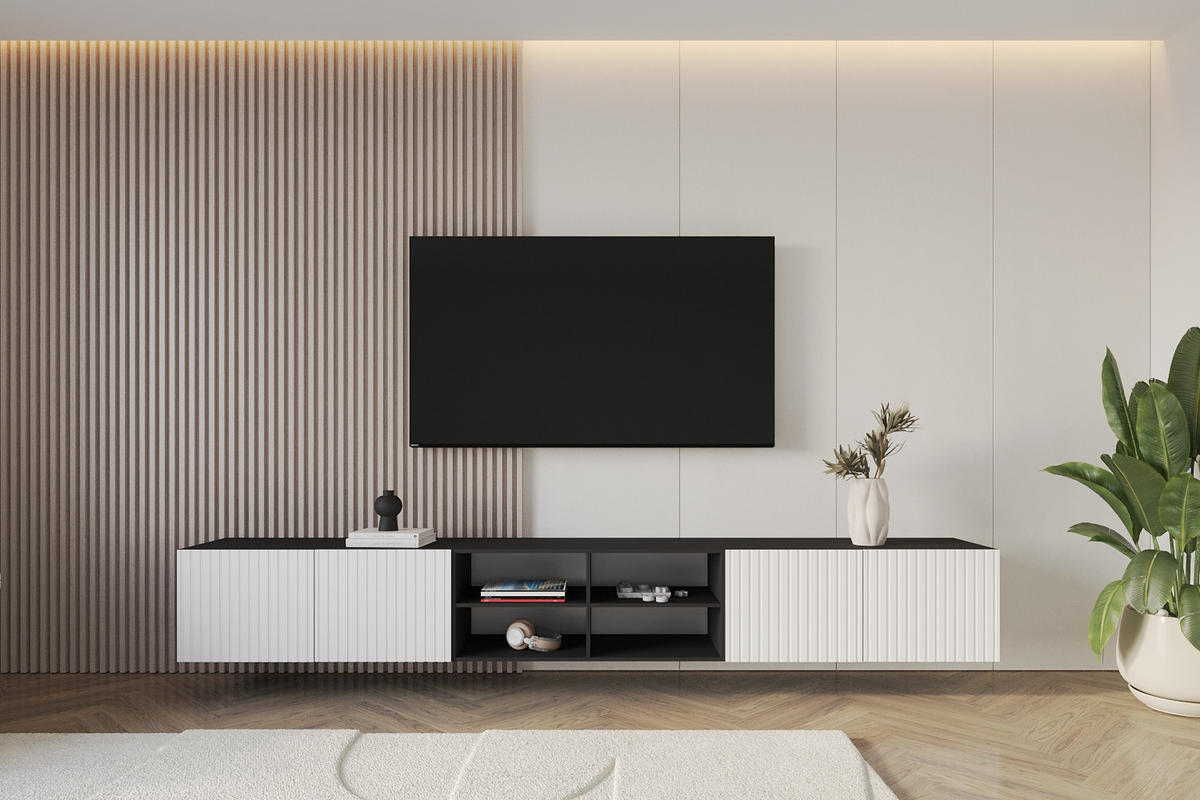 LOWBOARD KITO-W 3x100x40x41 cm - Schwarz / Weiß - Weiß, Holzwerkstoff (300/40/41cm) - ALTDECOR