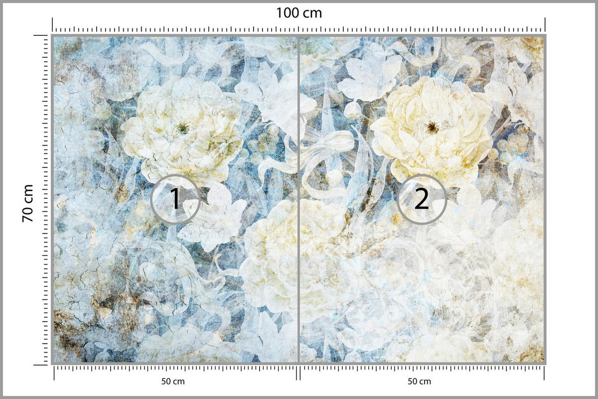 FOTOTAPETE Blumen Abstraktion Vintage Stil 100x70 - Blau/Gelb, Papier (100/70cm) - Muralo