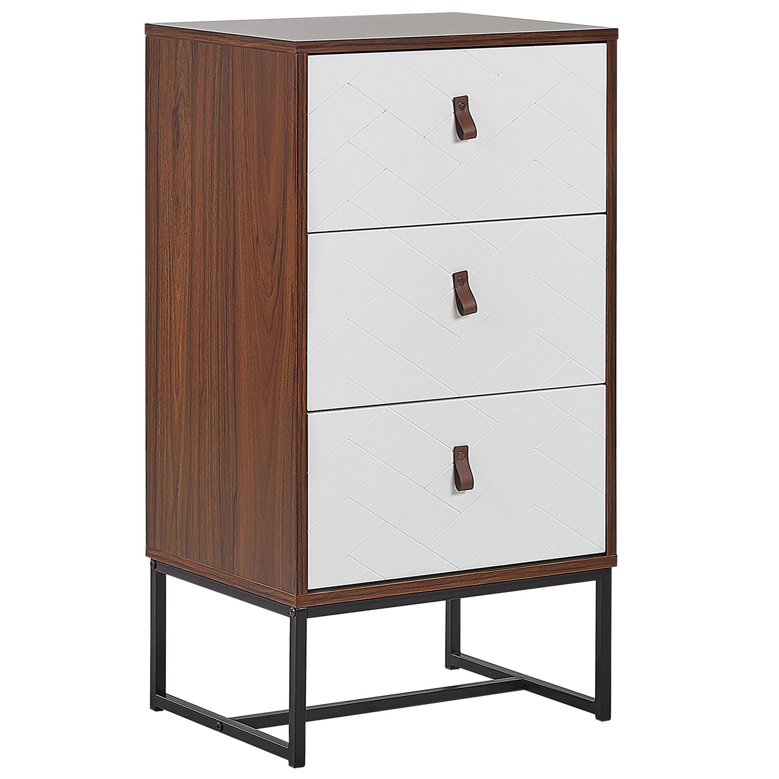 KOMMODE 3 Schubladen dunkler Holzfarbton/weiß Nueva - Dunkelbraun/Schwarz, Holzwerkstoff (49/91/38cm) - Beliani