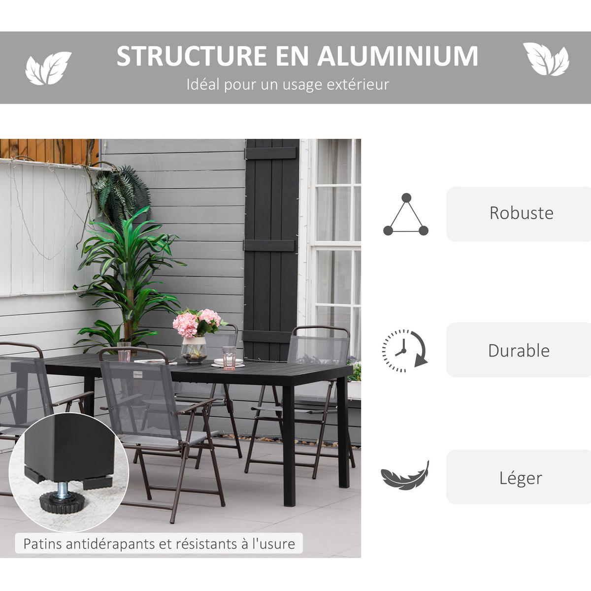 GARTENTISCH DE-14080 190x90 cm, Holzoptik Schwarz - Schwarz, Metall (190/90/74cm) - ComfortXL