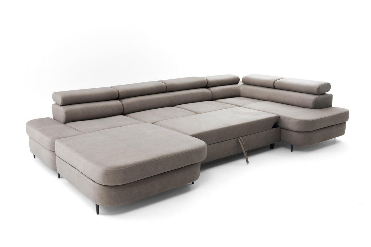 ECKSOFA U-Form PRIAM U Rechts mit Schlaffunktion 126x270 Velours Beige - Beige/Schwarz, Holz/Textil (203/91/350cm) - Muffo