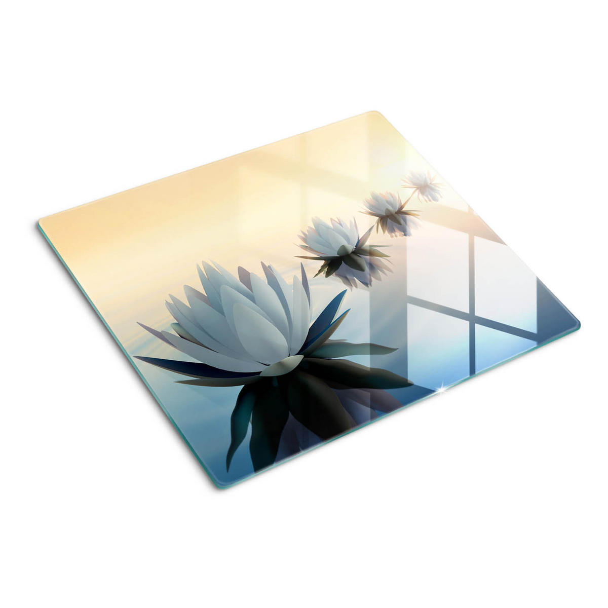 GLASPLATTE 60x52 cm Lotusblumen - Weiß, Glas (60/0.4/52cm) - TULUP