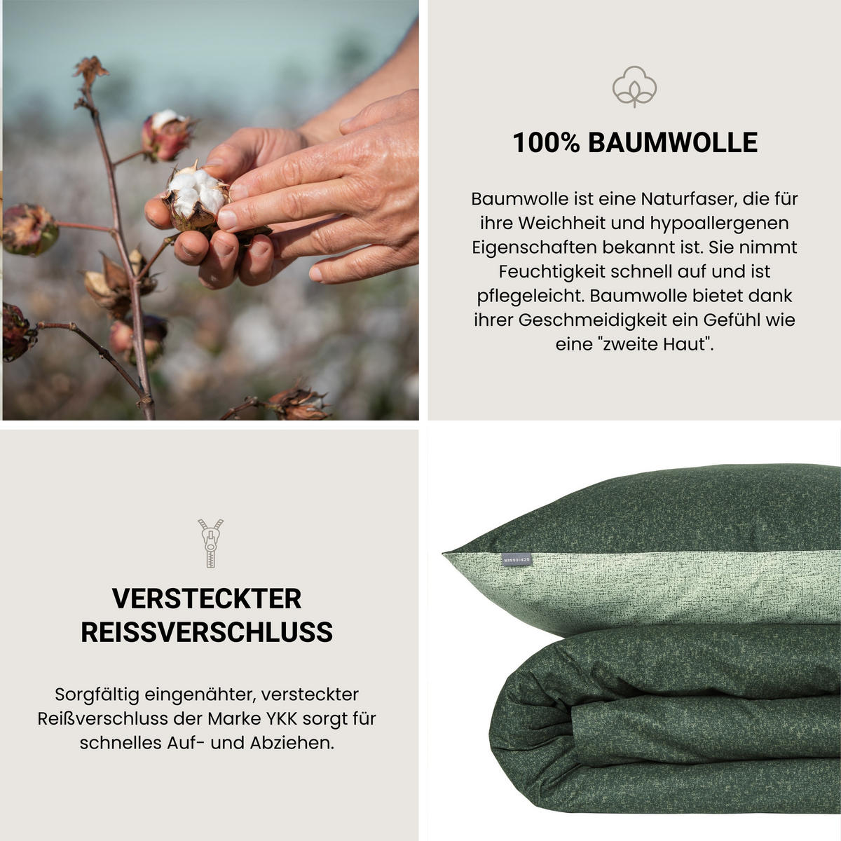 BETTWÄSCHESET Vinnie - Renforcé - 2-teilig - 135 x 200 cm - Grün - Grün, Textil (135/200cm) - SCHIESSER