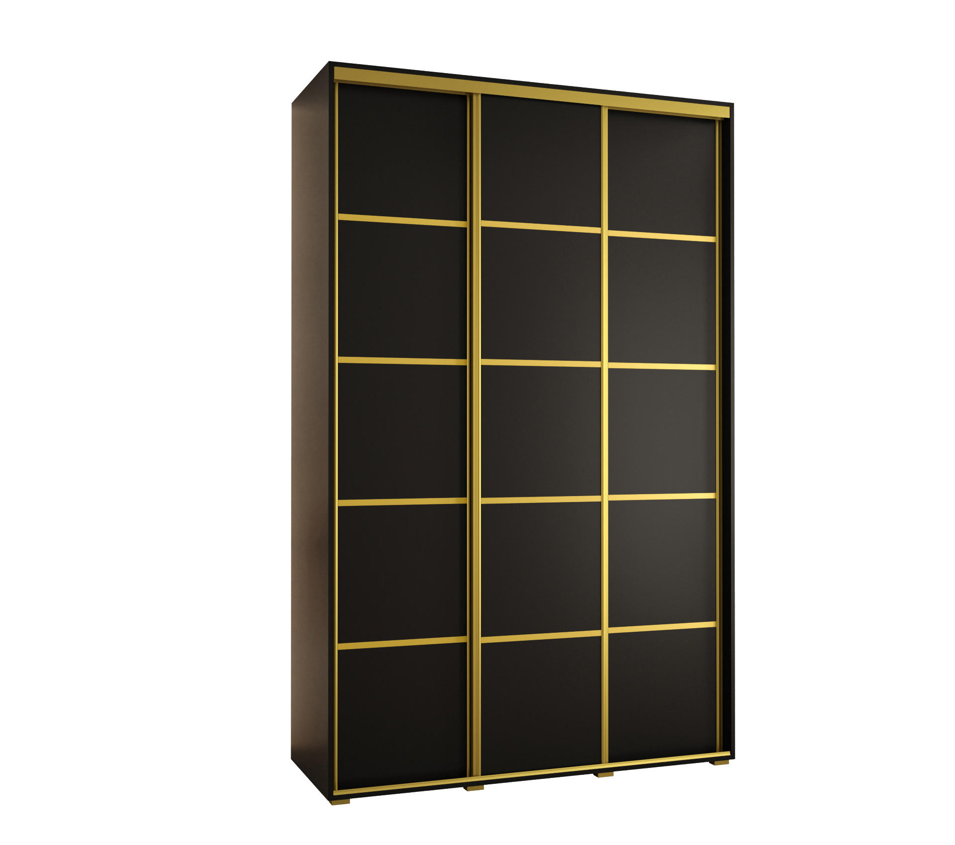 Abiks Möbel Schwebetürenschrank Schwarz, Schwarz, Gold 160x235x60 cm
