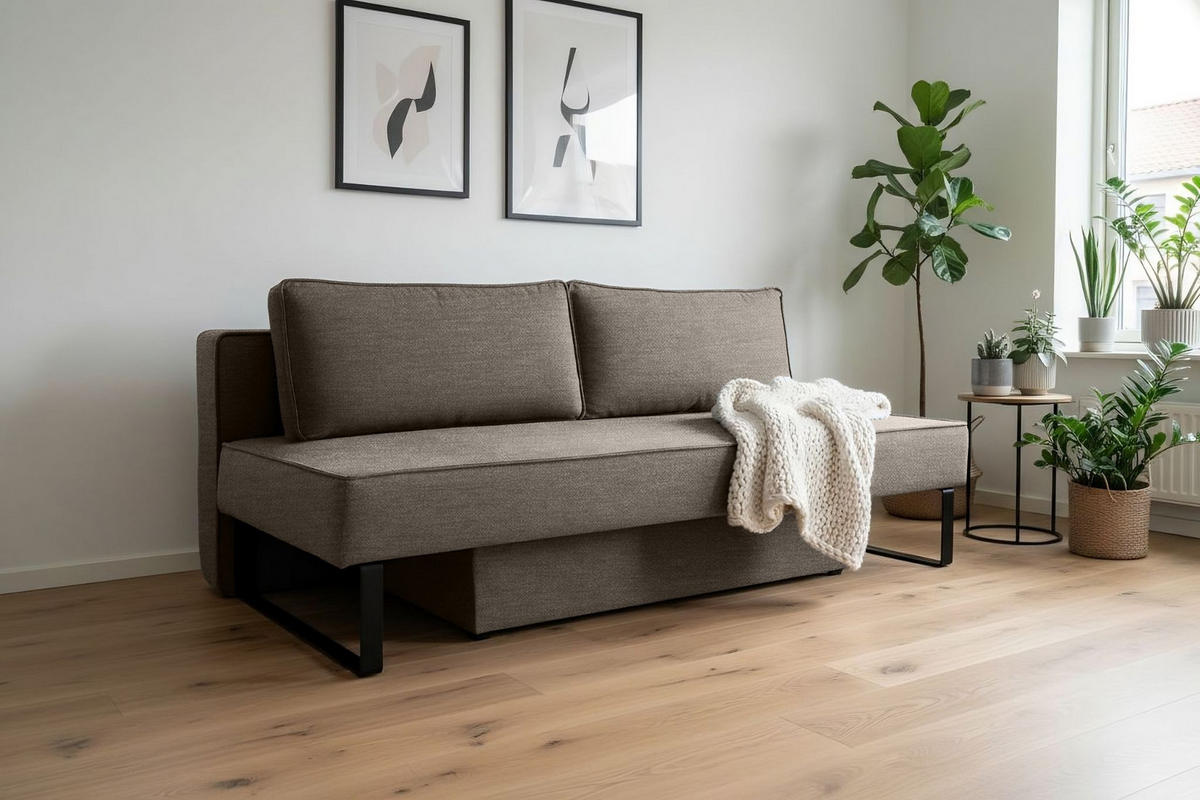 SCHLAFSOFA Mit Bettkasten NOMI, Stoff Faro, Hellbraun - Hellbraun, Holz (200/82/100cm) - Kaiser Möbel