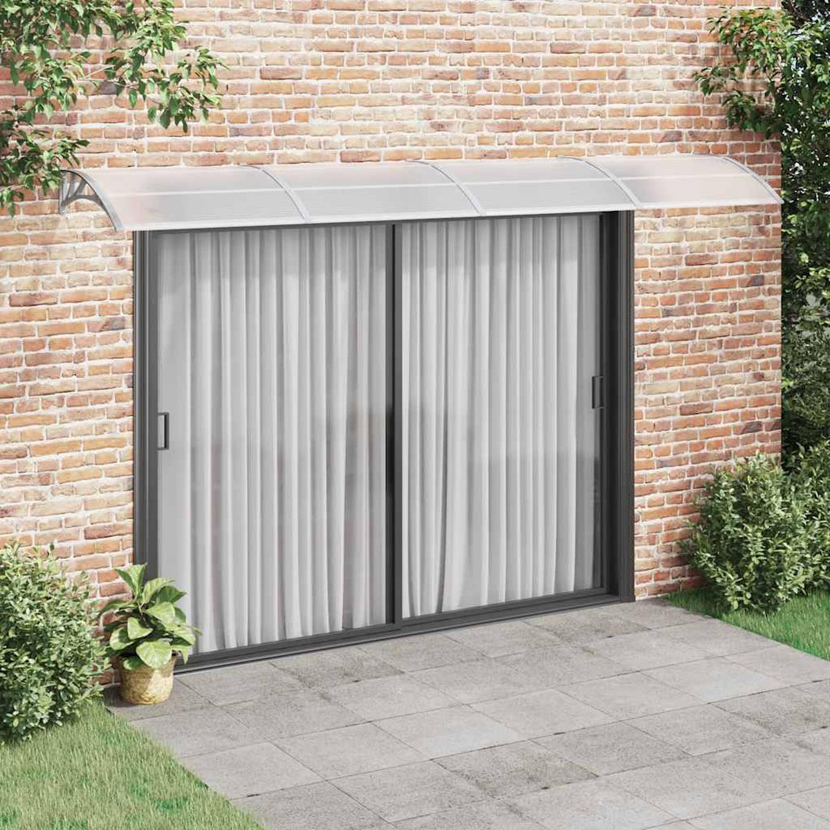 TÜRVORDACH Grau 400/100 Cm Polycarbonat - Grau, Kunststoff (100/25/400cm) - vidaXL