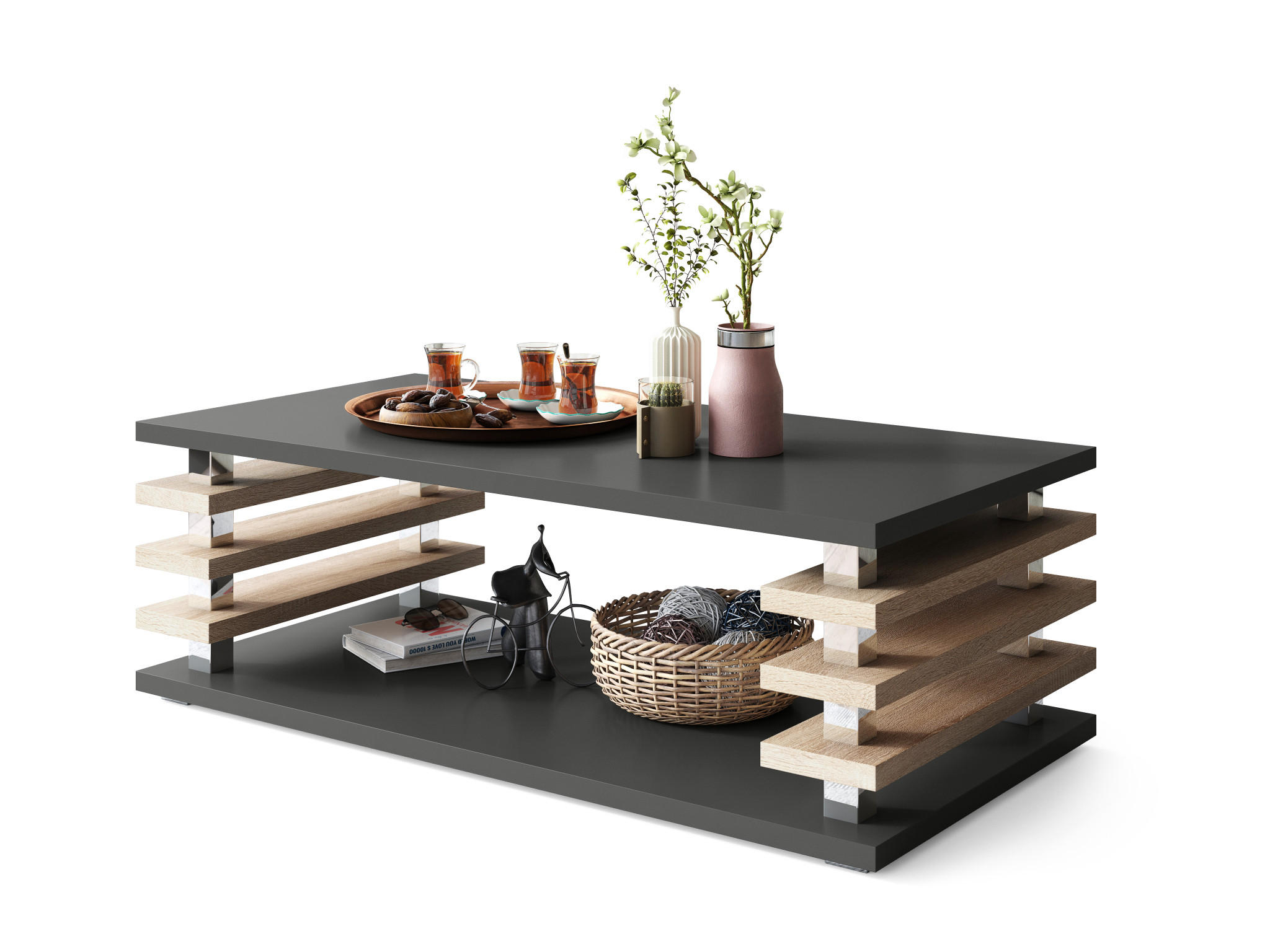 COUCHTISCH rechteckig Anthrazit matt - Sonoma Eiche Ablage 120/40/60 cm - Anthrazit/Sonoma Eiche, Holzwerkstoff (60/120/40cm) - designimpex