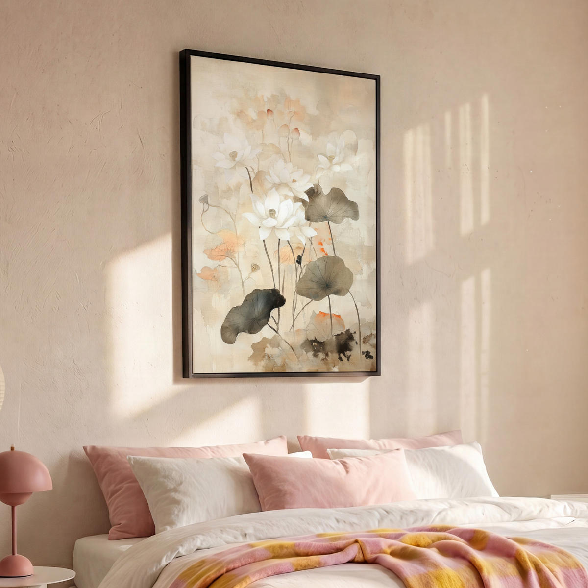LEINWAND Bilder mit Rahmen - Blumen - Japandi - Wabi sabi - 100x150 - Sandfarben, Textil (100/150cm) - MuchoWow