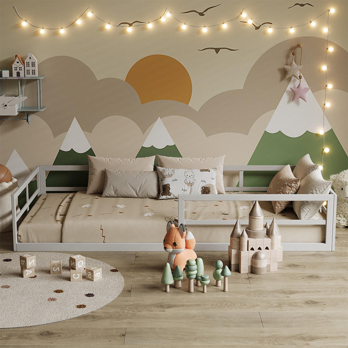 BODENBETT AUS METALL Minno Weiß 205 x 95 cm ohne Matratze - Weiß, Metall - VitaliSpa