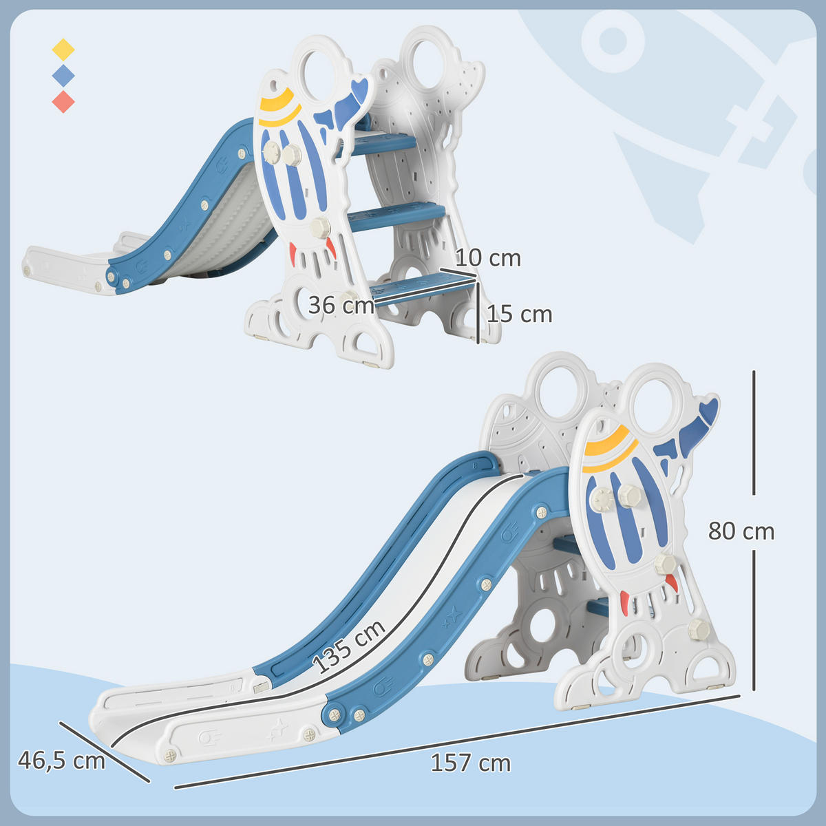 KINDERRUTSCHE für Kinder von 1,5 bis 3 Jahren mit Raketen-Design - Blau, Kunststoff (46.5/80/157cm) - AIYAPLAY