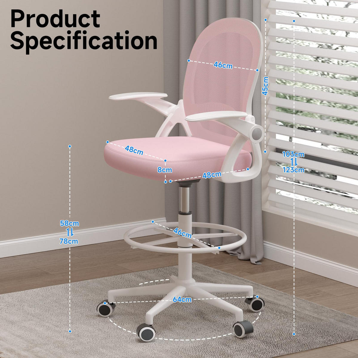 BÜROSTUHL Ergonomisch Höhenverstellbar Mesh Rosa - Pink, Metall (25/53/53cm) - Rattrix