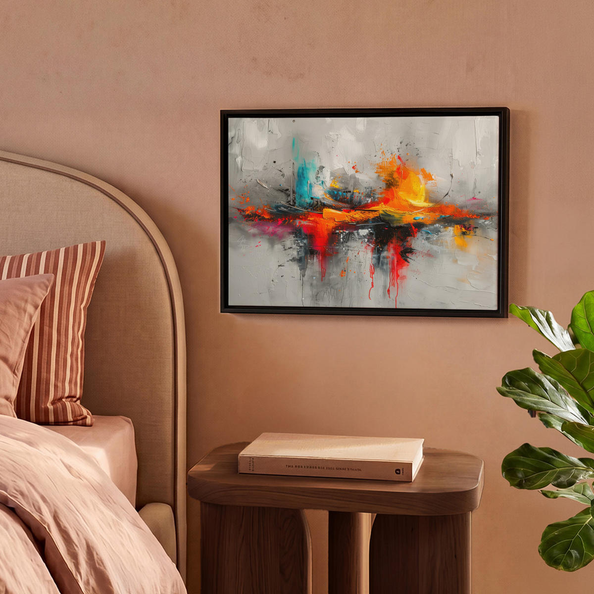 LEINWAND Bilder mit Rahmen - Moderne Kunst - Orange - Grau - Abstrakt - 40x30 - Hellgrau, Textil (40/30cm) - MuchoWow