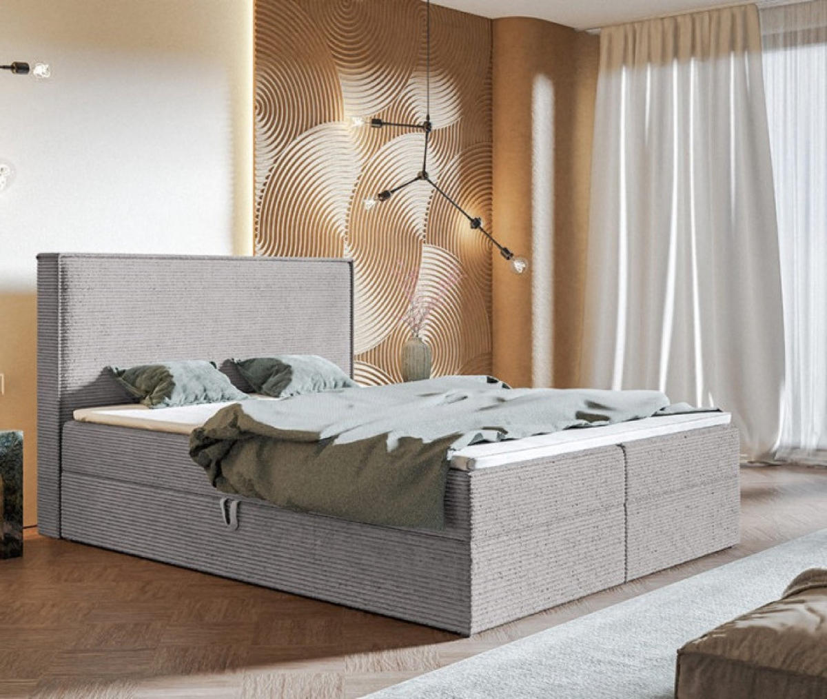 BETT Hellgrau FOX 9 Kontinentalbett Poso Cord 140x200 cm - Grau, Textil (140/200cm) - Sepro Meble