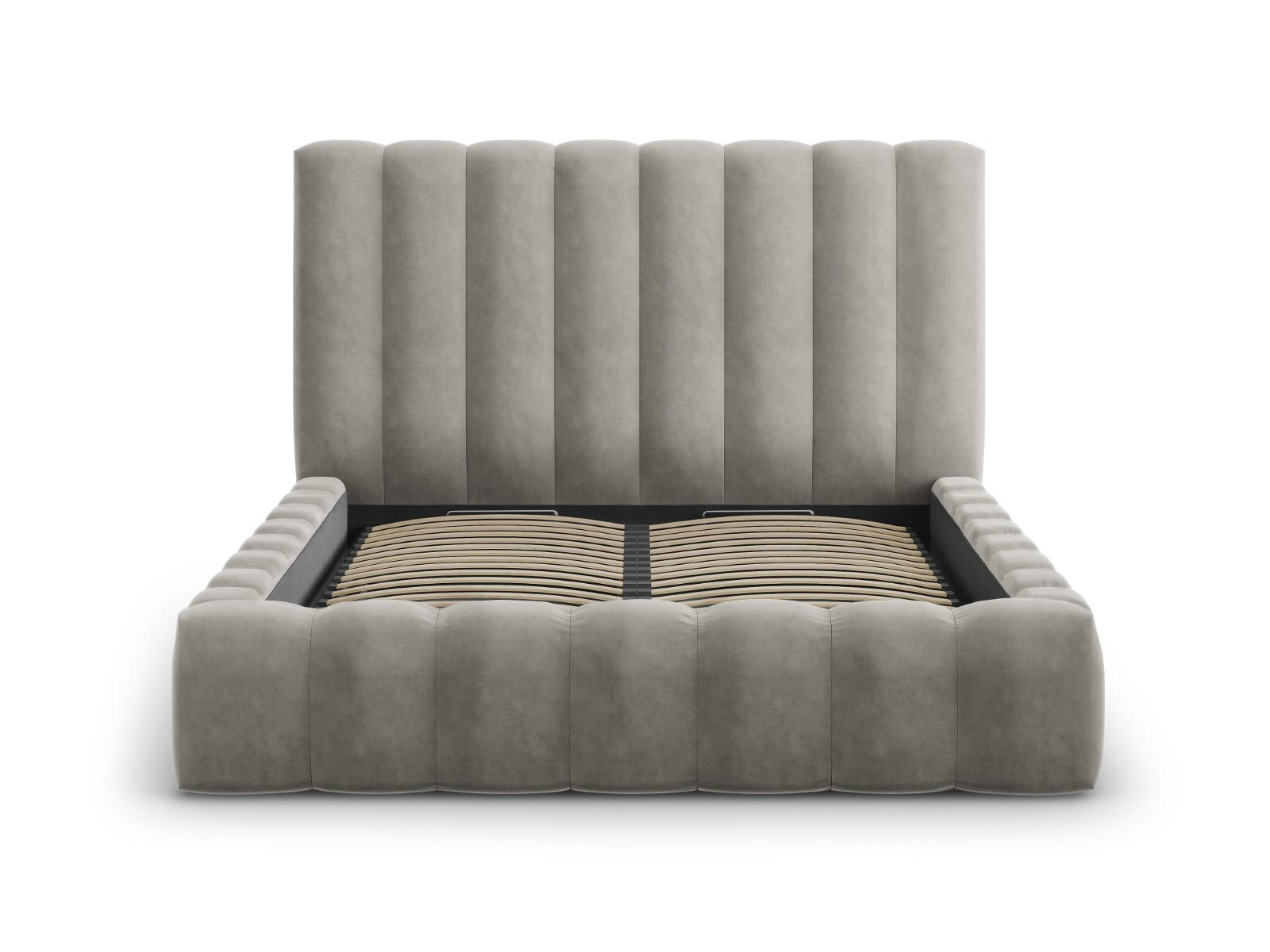 BETT mit Bettkasten und Kopfteil Kelp aus Samt hellgrau 200x200cm - Hellgrau, Textil (200/200cm) - Micadoni