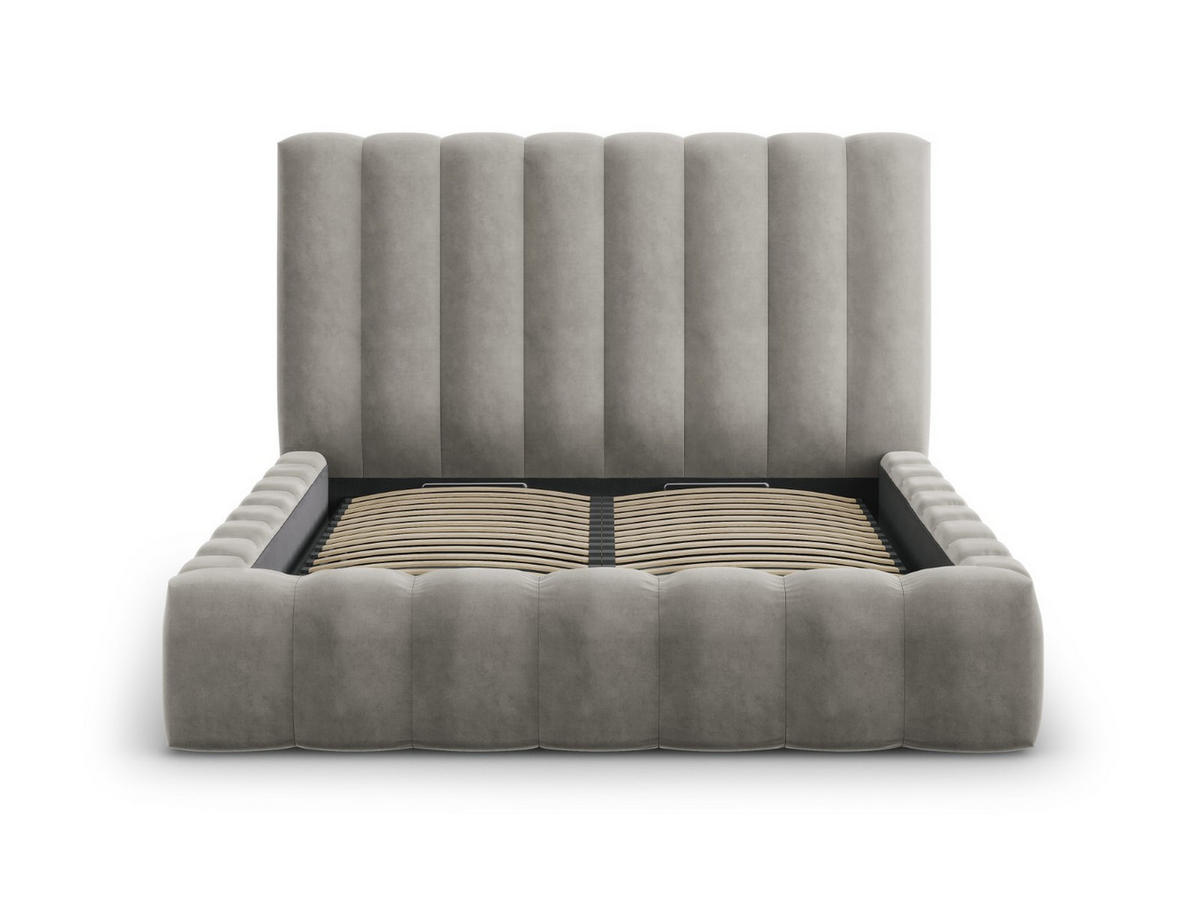BETT mit Bettkasten und Kopfteil Kelp aus Samt hellgrau 160x200cm - Hellgrau, Textil (160/200cm) - Micadoni
