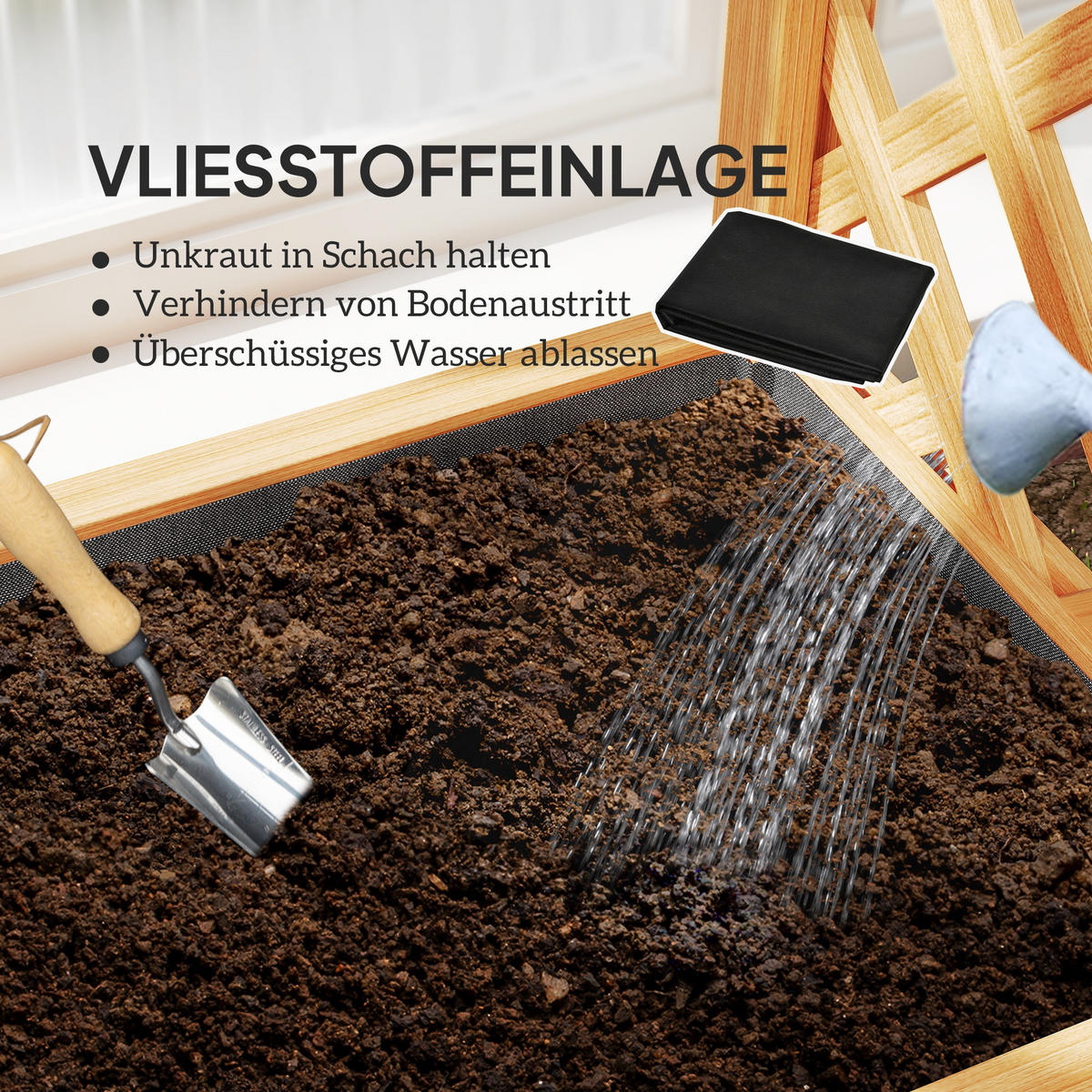 HOCHBEET DE-05380 Mit Rankgitter, Bogen, Vlies Hellbraun - Braun, Holz (83/145/36cm) - ComfortXL