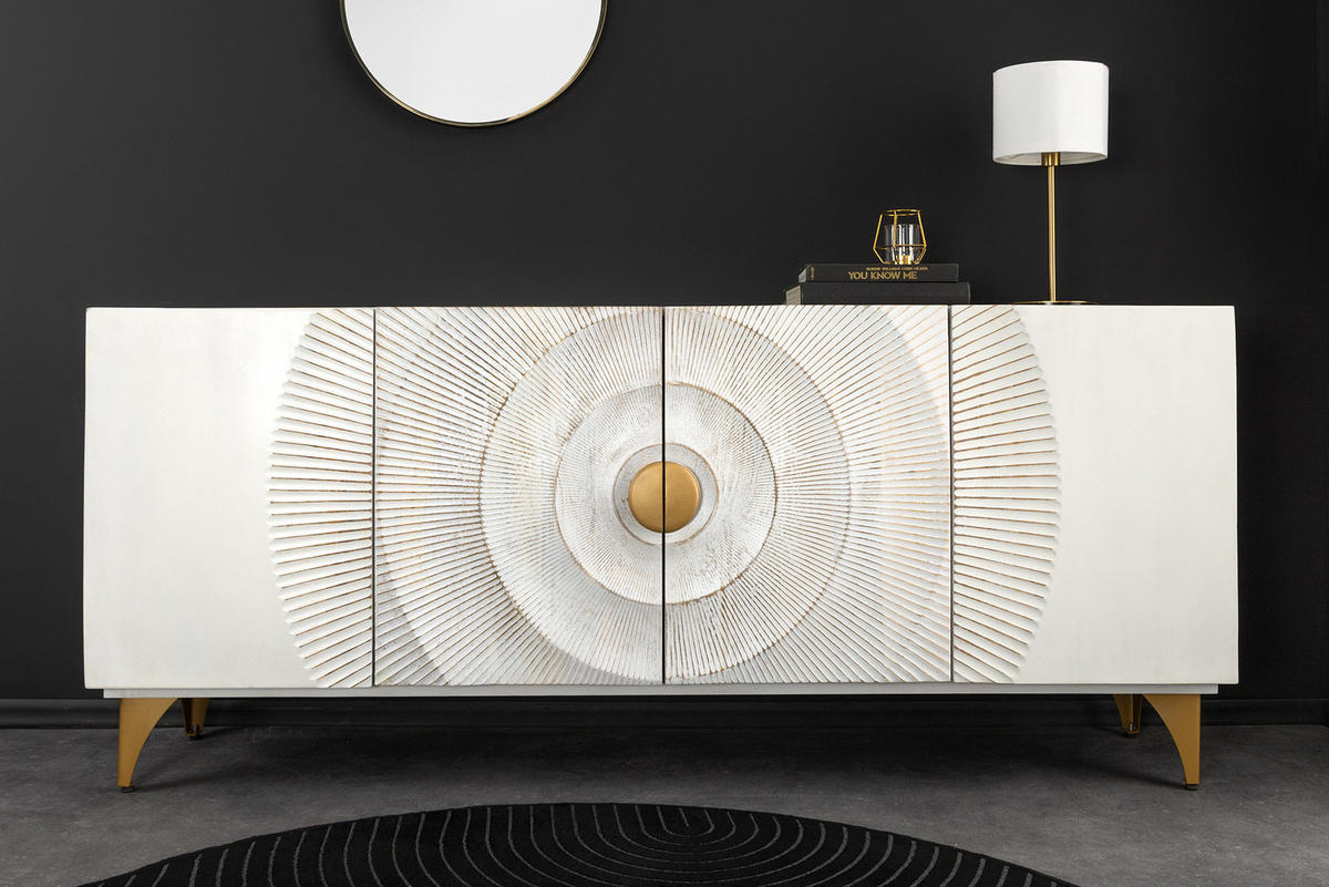 SIDEBOARD GOLDEN SUNSET Mango Weiß 180 cm - Goldfarben/Weiß, Holz/Metall (177/77/38cm) - riess-ambiente