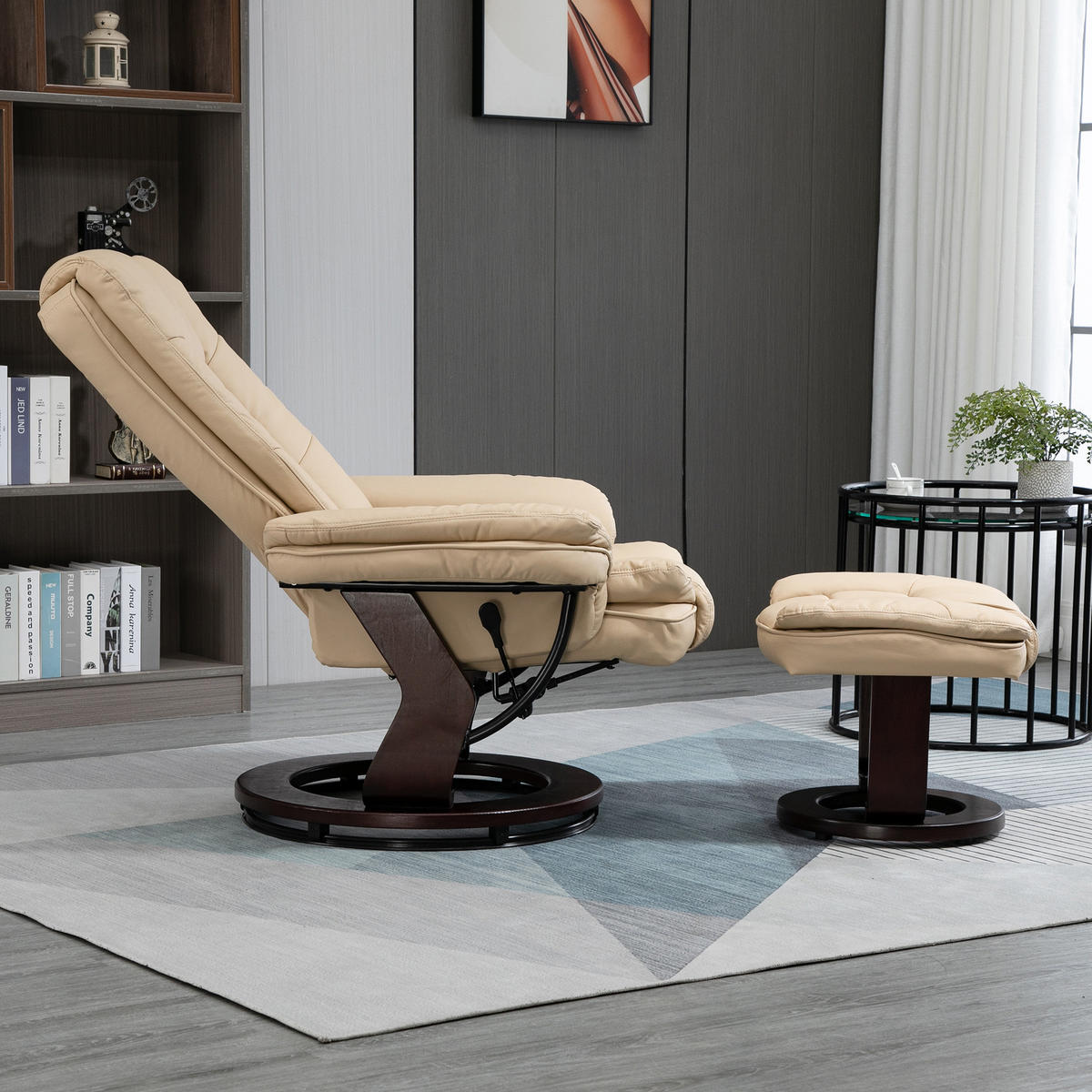 RELAXSESSEL DE-17417 135° neigbar, 360° drehbar mit Fußstütze Beige - Beige, Holz (82/106/85cm) - ComfortXL