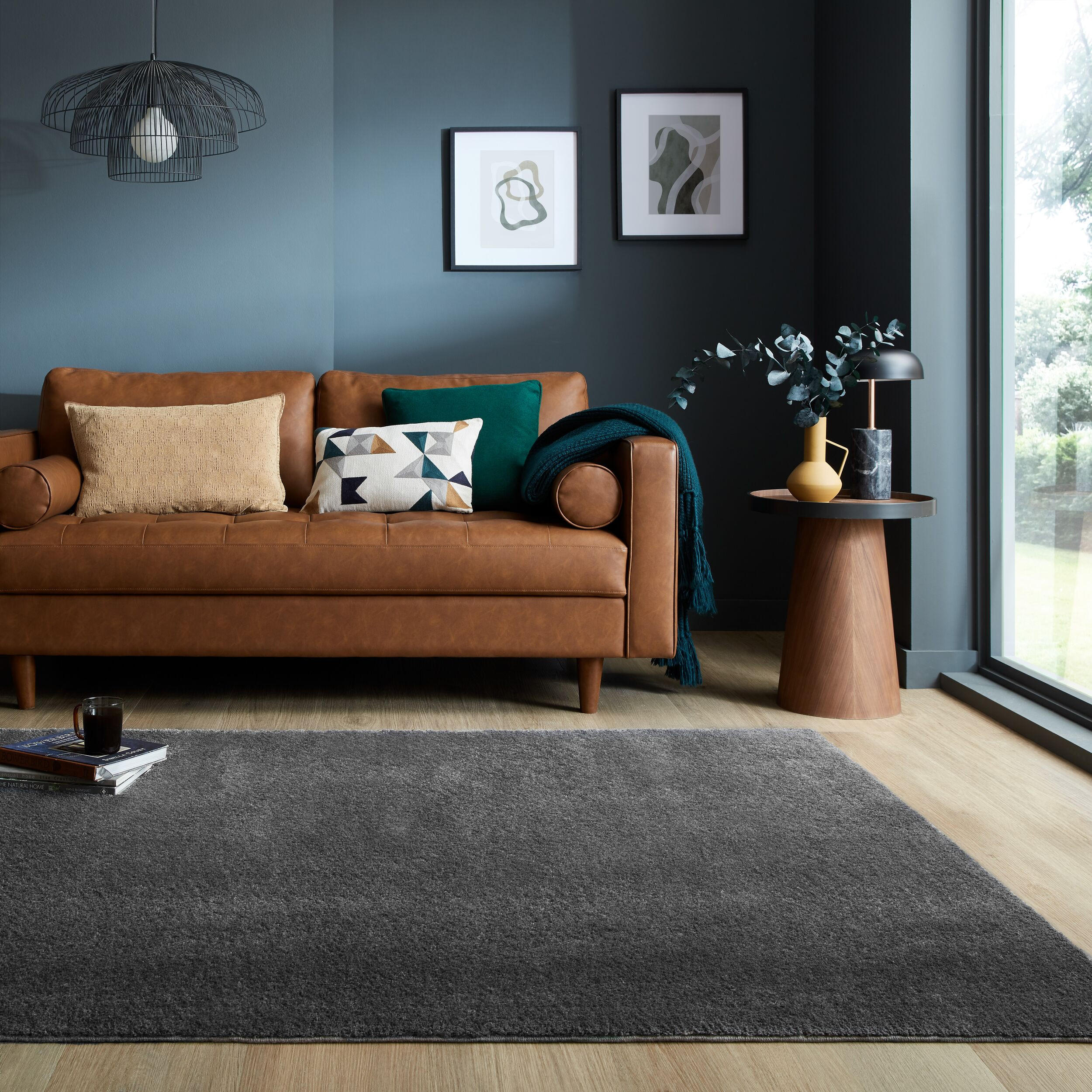 TEPPICH samtweich Uni-Muster 100% recycelt umweltfreundlich TUMMEL, Anthrazit 120x170 cm - Anthrazit, Textil (120/170cm) - KADIMA DESIGN