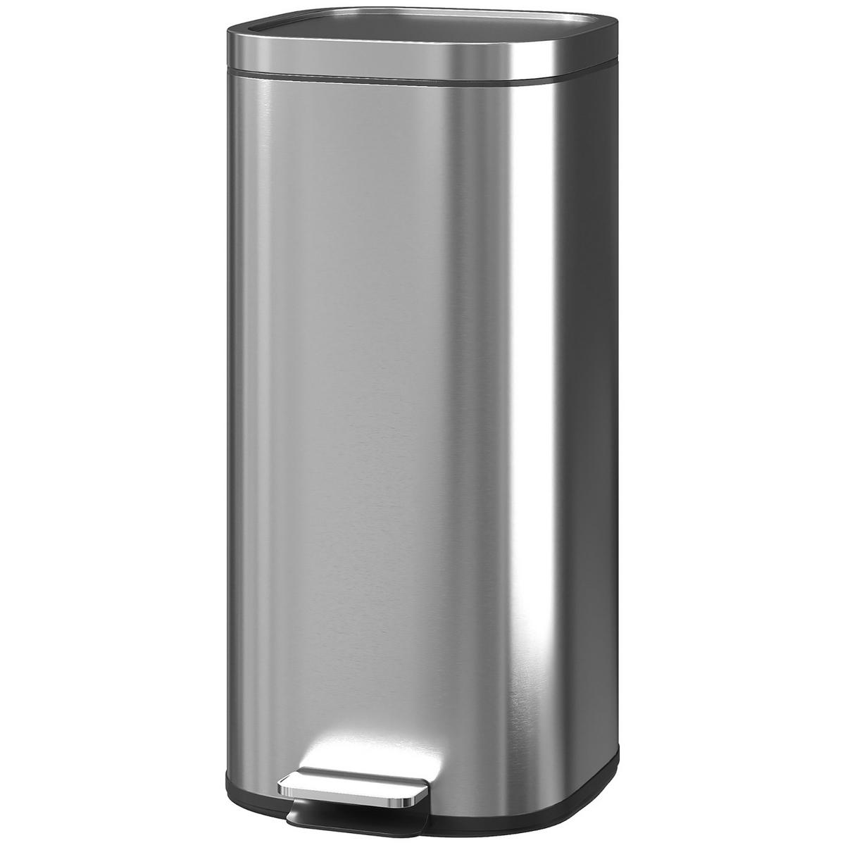MÜLLEIMER Küche 30L 29/36/59,5 cm Metall Silber MIT SOFT-CLOSE-DECKEL Treteimer für Haushalt - Silberfarben, Metall (36/59.5/29cm) - Rolipo