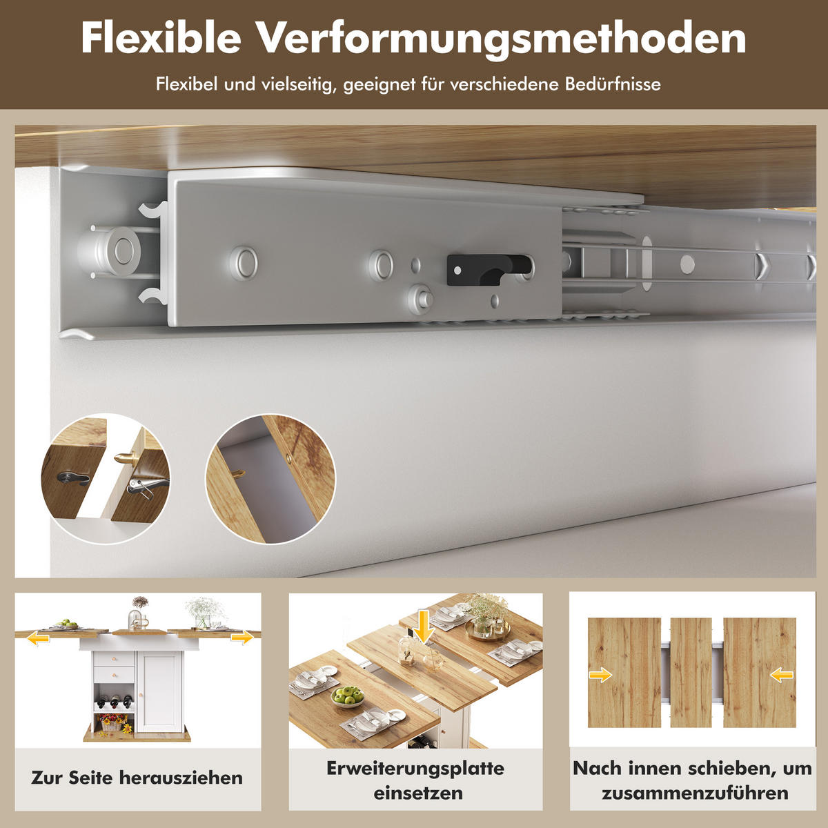 ESSTISCH 80/140/75 cm Weiß Natur aus MDF mit Stauraum und Auszug - Naturfarben, Holzwerkstoff (140/80/75cm) - OKWISH