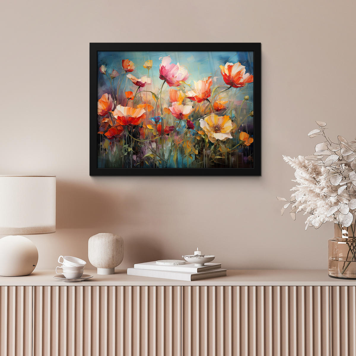 POSTER MIT RAHMEN Blumen - Aquarell - Kunst - Botanisch - Natur 40x30 cm - Orange, Papier (40/30cm) - MuchoWow