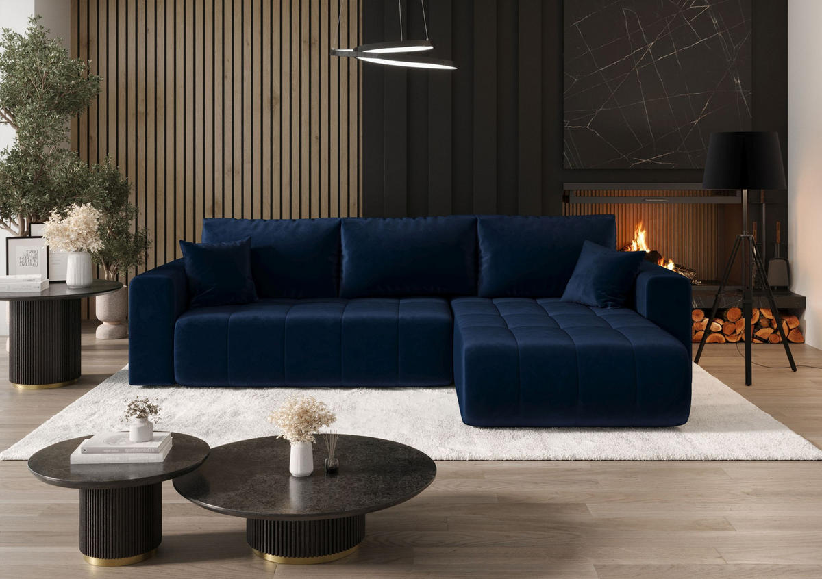 ECKSOFA mit Schlaffunktion MILO R Monolith 77 Rechts - Blau, Textil (280/175cm) - Bedante