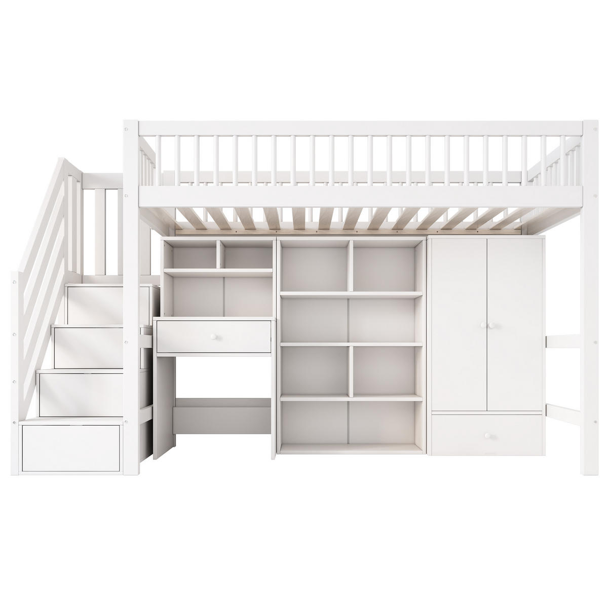 KINDERBETT 90x200cm Weiß Mit Schreibtisch Treppe Schrank - Weiß, Holzwerkstoff - FLIEKS