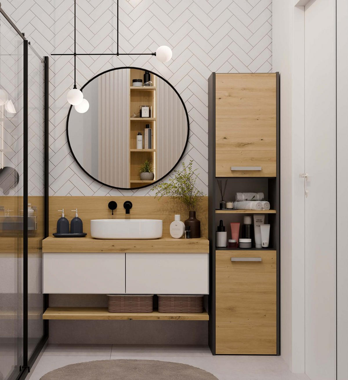 DULAP DE BAIE Antracit, Artisan 40/170/30 - antracit, compozit lemnos (40/170/30cm) - RAUMHIRSCH FURNITURE