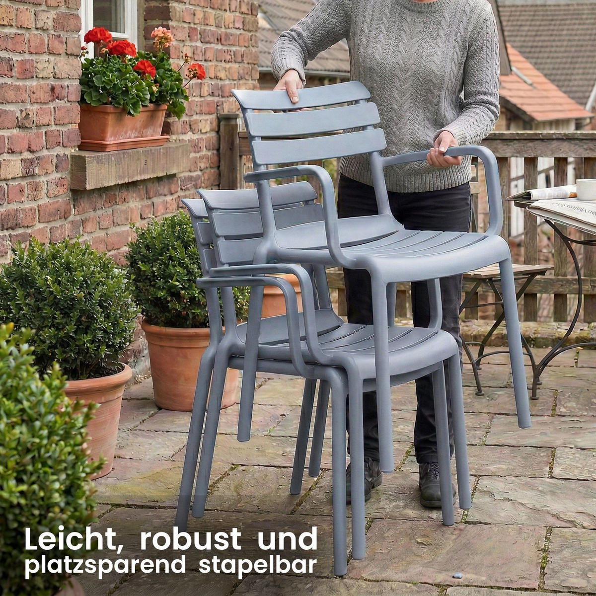 GARTENSTUHL Kunststoff Grau - Grau, Kunststoff (57/82/57cm) - CLP