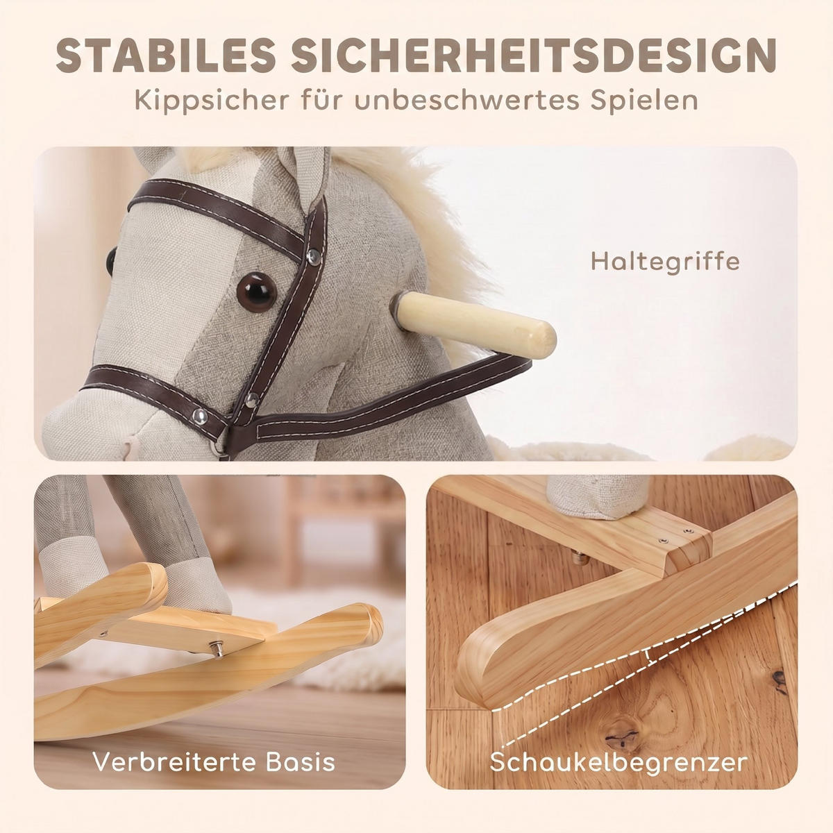 KINDER-SCHAUKELPFERD Polyester Metall Grau - Grau, Holz (30/68/71cm) - AIYAPLAY