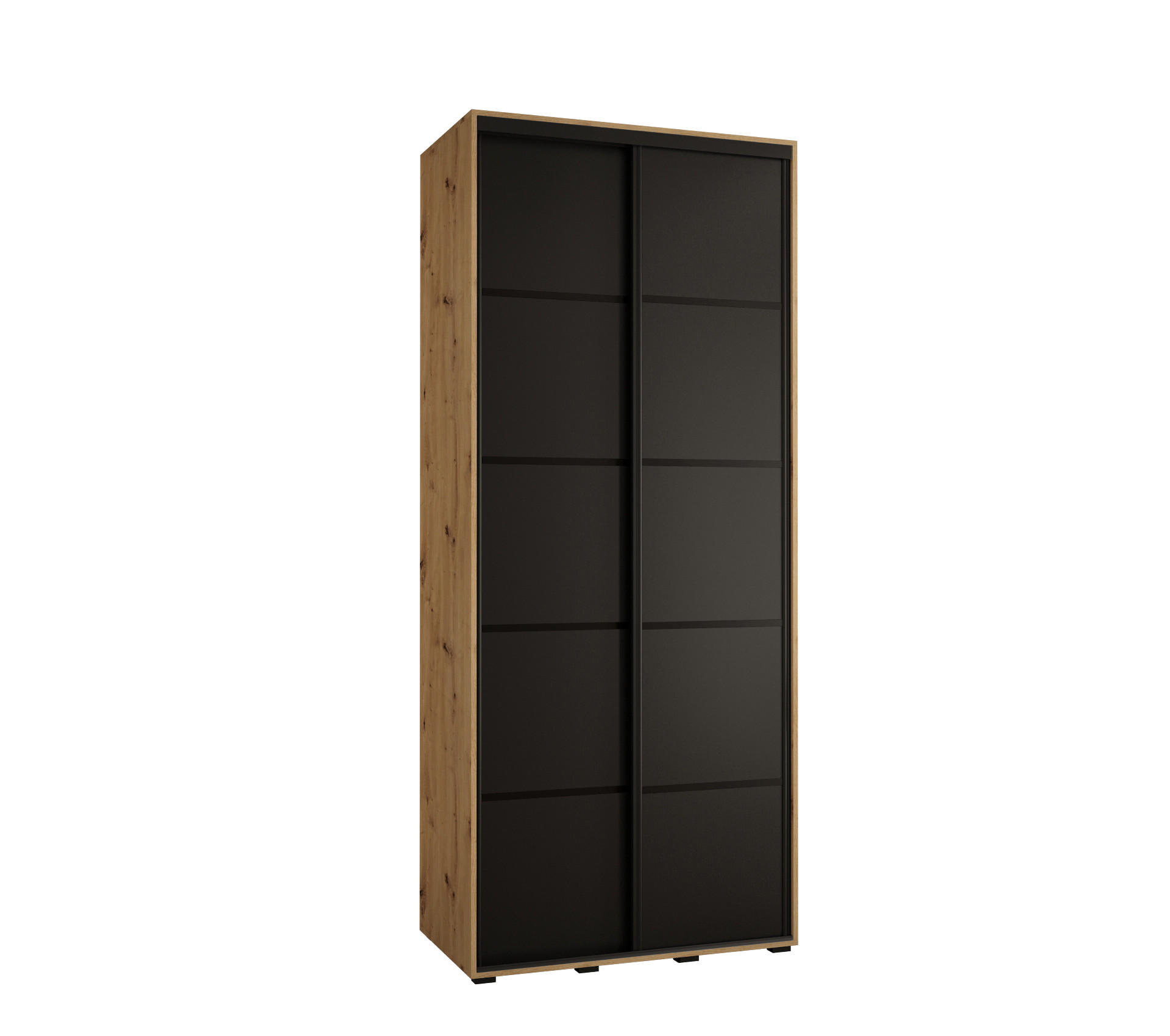 Abiks Möbel Schwebetürenschrank Eiche Artisan, Schwarz, Schwarz 120x235x45 cm