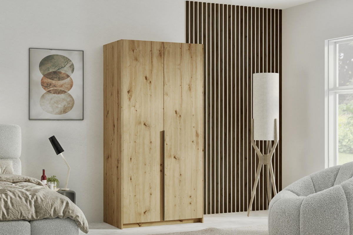 DREHTÜRENSCHRANK Apollonia ohne Spiegel 100x204cm 2-türig, artisan, schwarze Griffe - Schwarz/Braun, Kunststoff (58/205/100cm) - Margaret Hadas24
