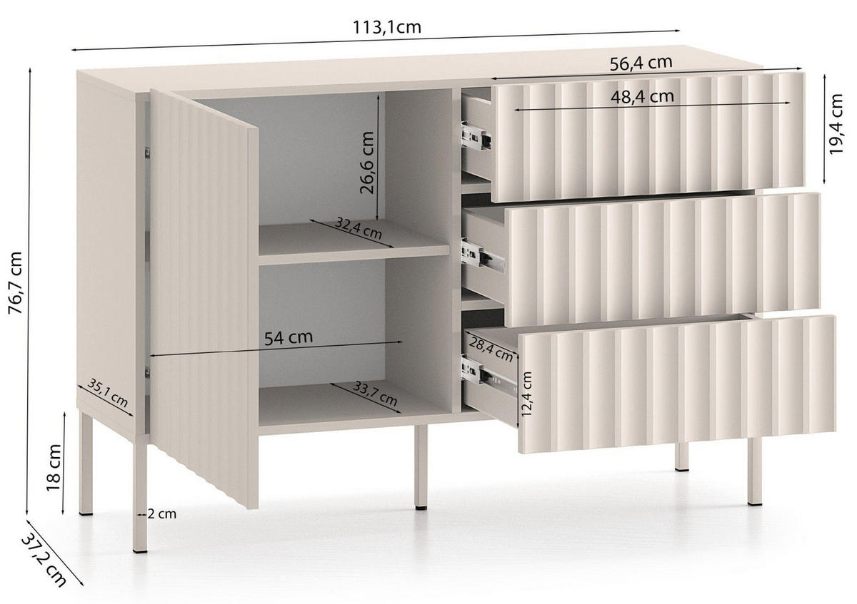 SIDEBOARD Derriva Hellbeige 113 cm - Ecru/Beige, Holzwerkstoff/Metall (113.1/76.7/37.2cm) - Selsey